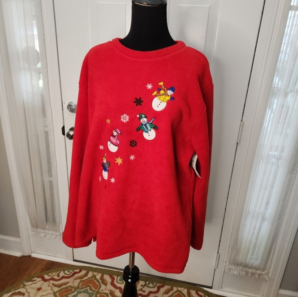 NWT Basic Editions Holiday Christmas Snowman Fleece Sweatshirt Size XL